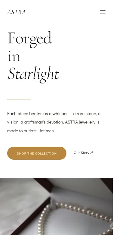 Astra, a jewellery brand site built by Kasha Studios, on a phone