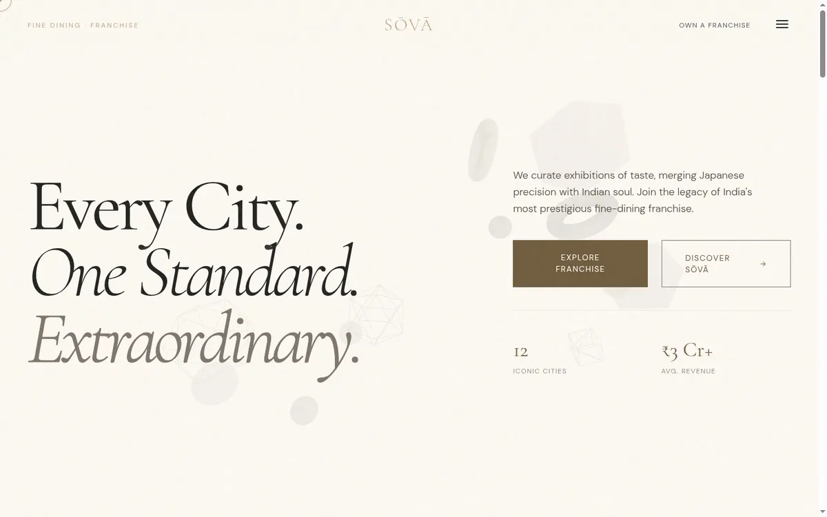 Sova restaurant franchise site