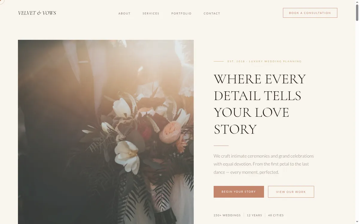 Velvet and Vows wedding planner site